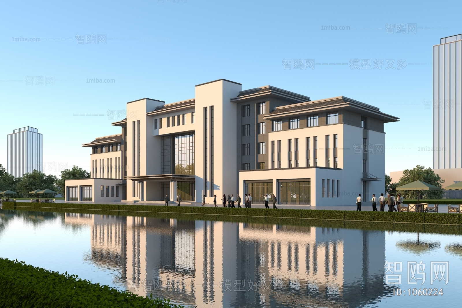 新中式办公楼 医院建筑外观3d模型 复制