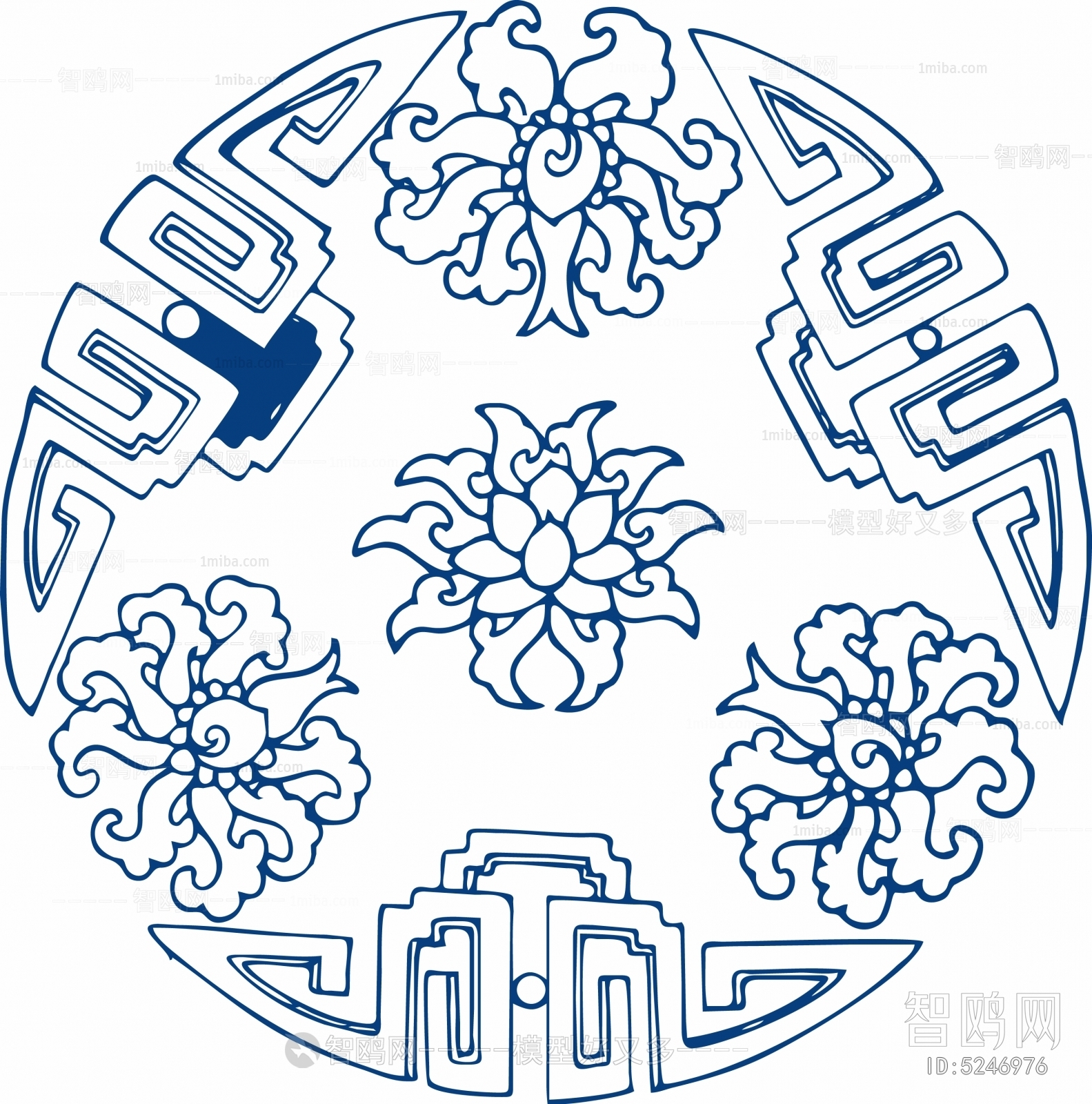 古代青花瓷图案花纹中国风图案3d模型下载