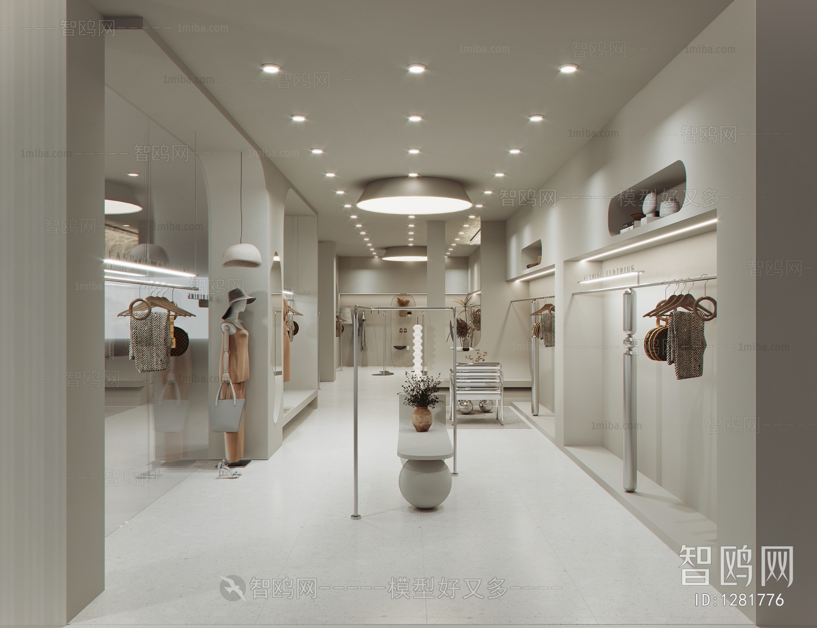 侘寂风女装服装店,直播展厅3d模型下载