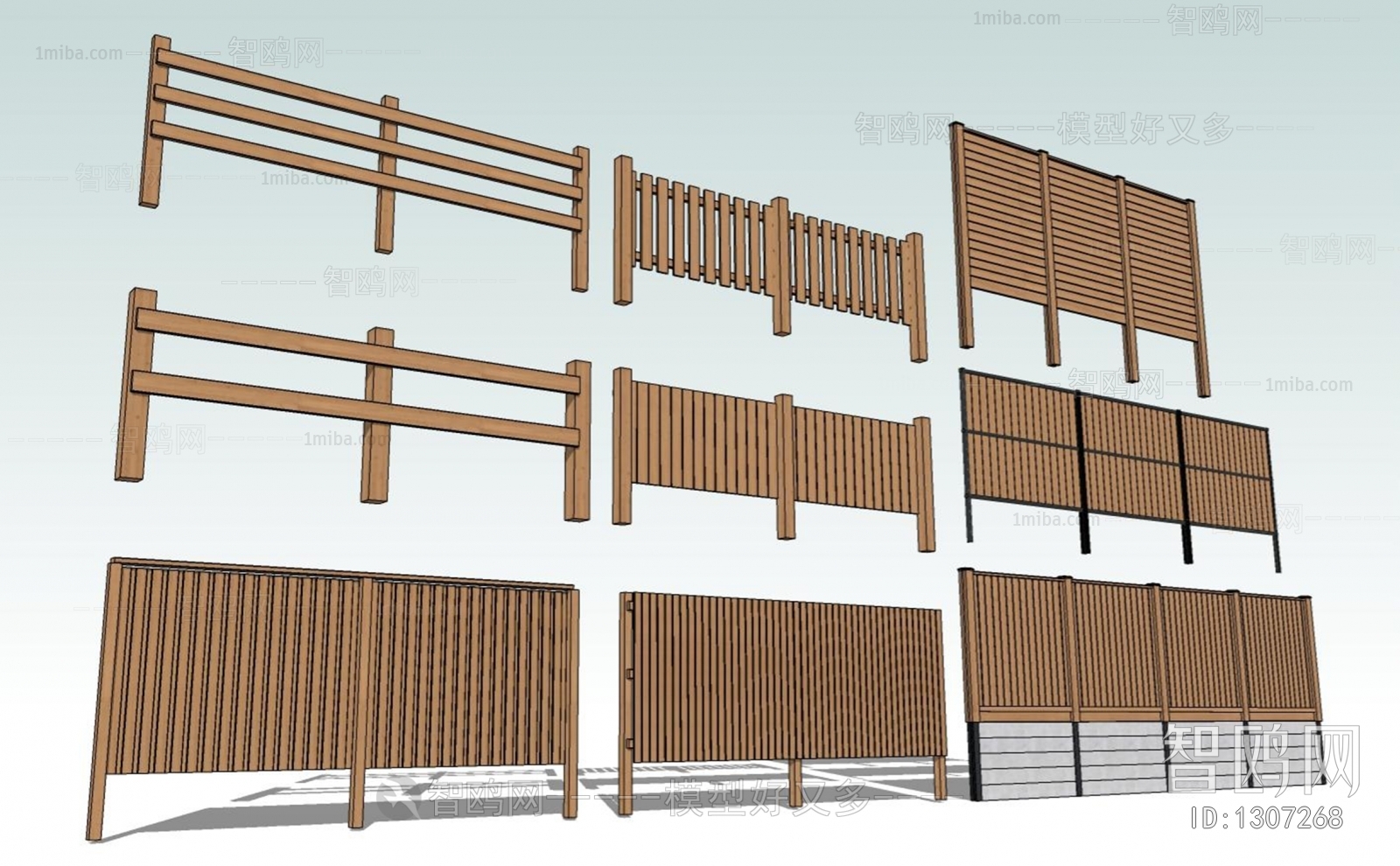 栏杆护栏su模型下载_现代庭院木栅栏围栏su模型下载_id1307268,vr渲染