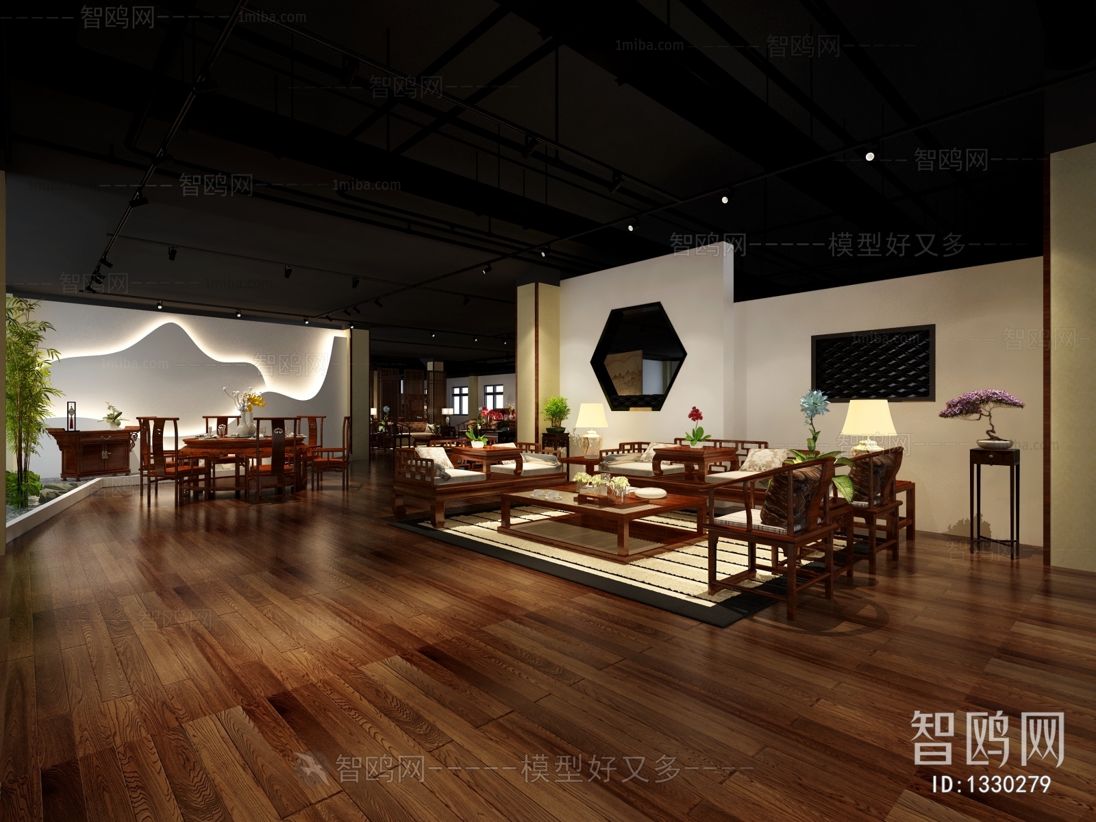 中式家具展厅3d模型下载