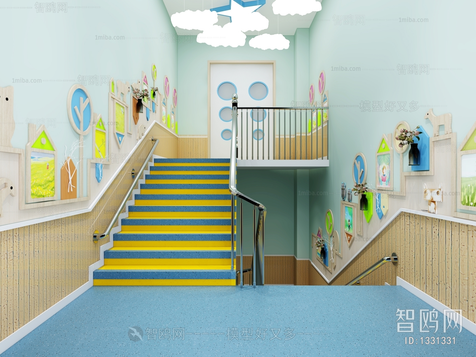 现代幼儿园楼梯3d模型下载