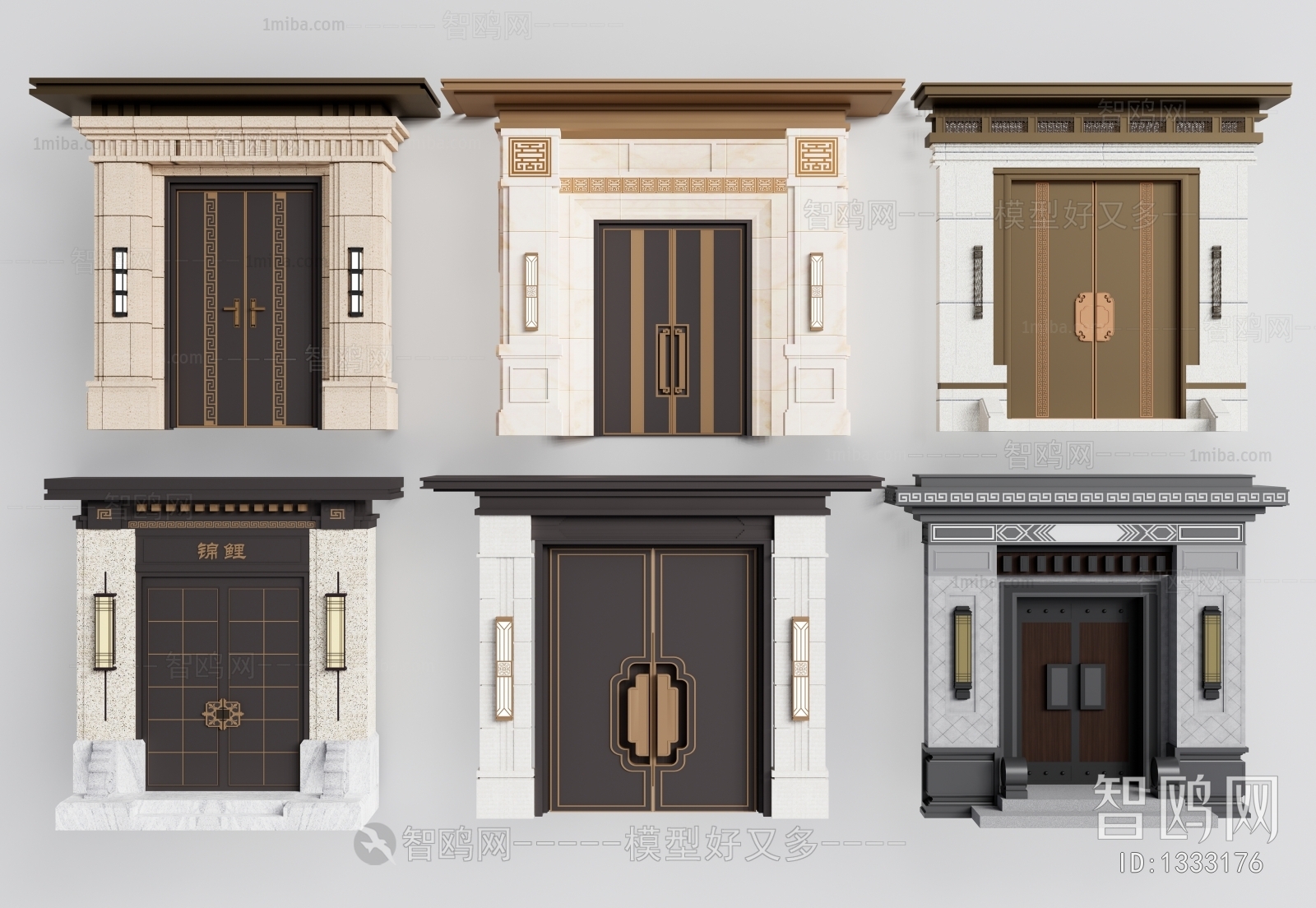 新中式庭院门,别墅院门,入户大门3d模型下载