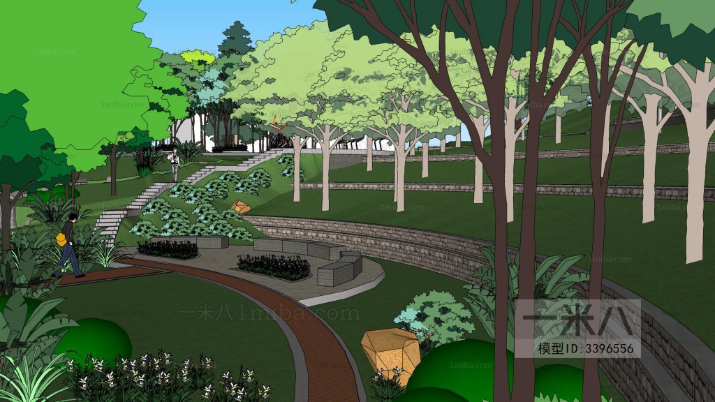 现代公园景观3d模型下载