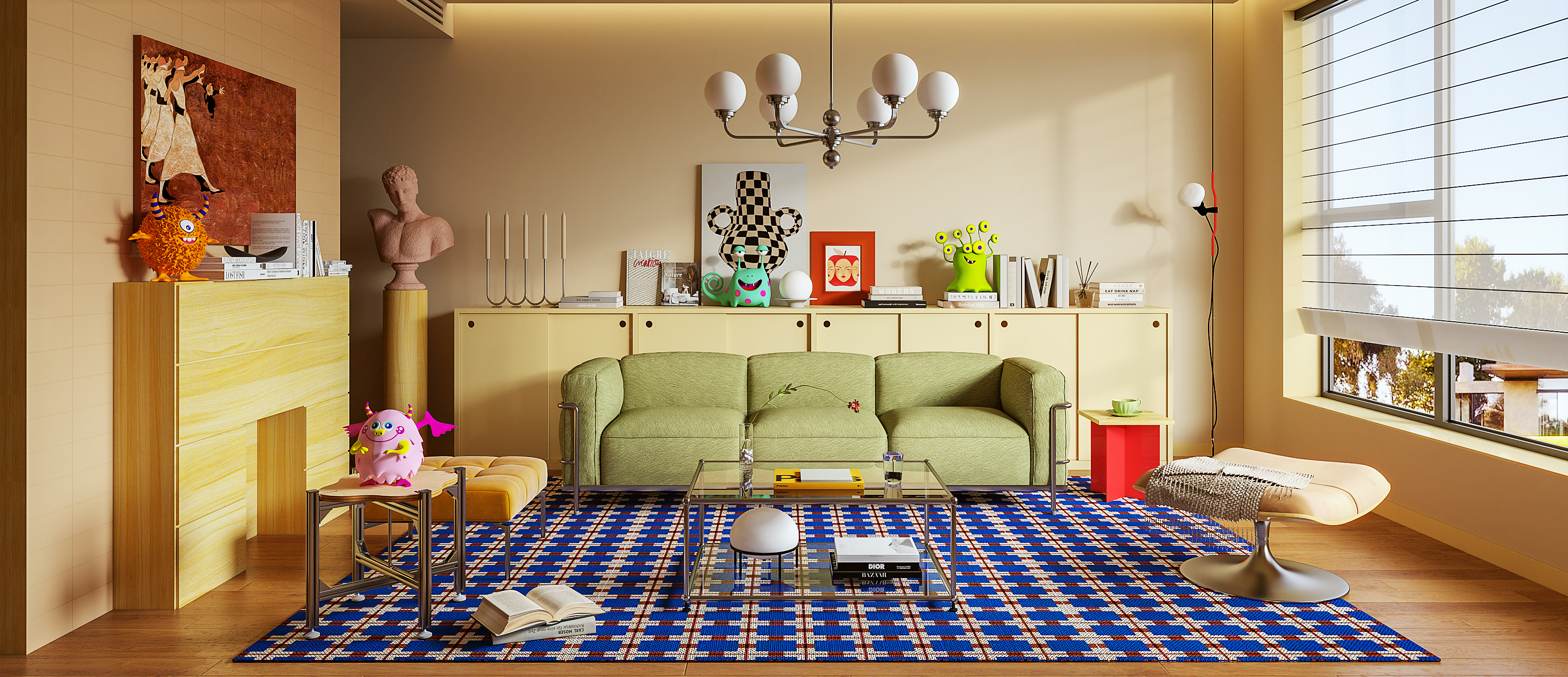 现代孟菲斯多巴胺客厅-2869012