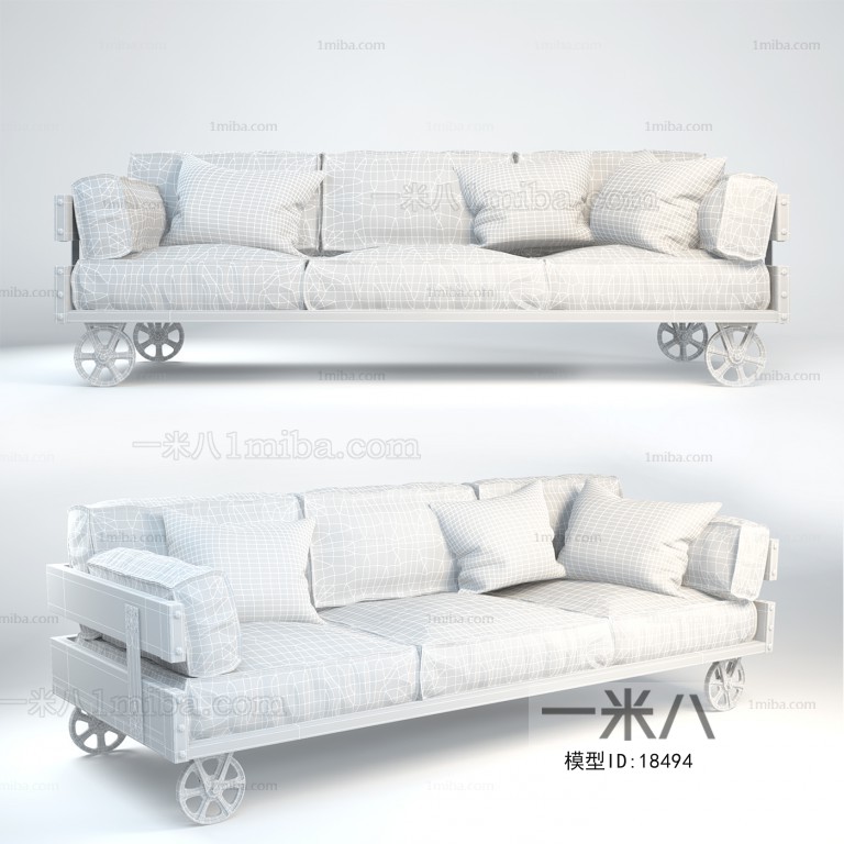 American Style LOFT Industrial Style Three-seat Sofa