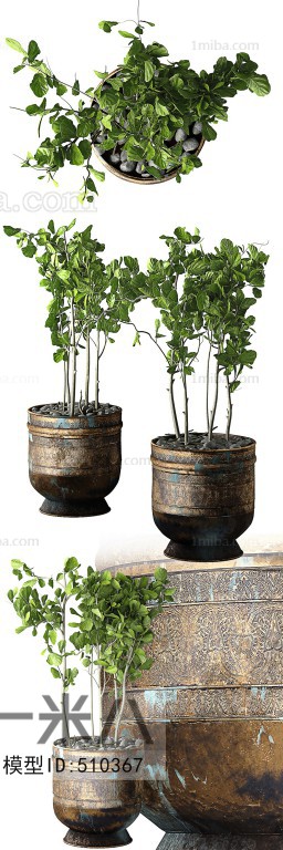 Retro Style Potted Green Plant