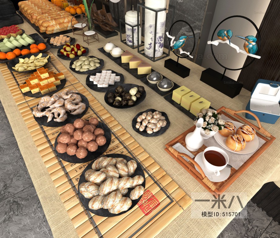 中式糕点食物摆件桌子组合
