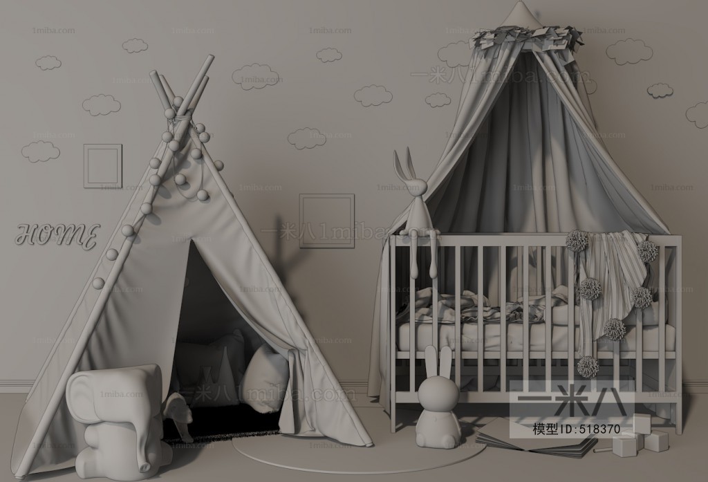 现代儿童婴儿床帐篷组合