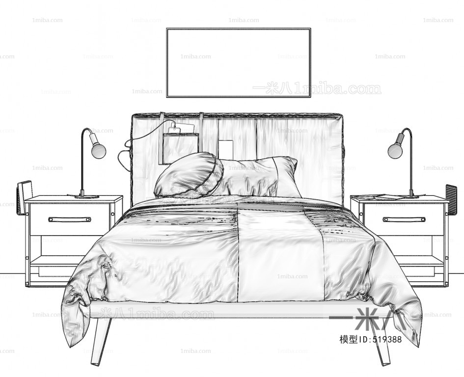 现代单人床床头柜组合