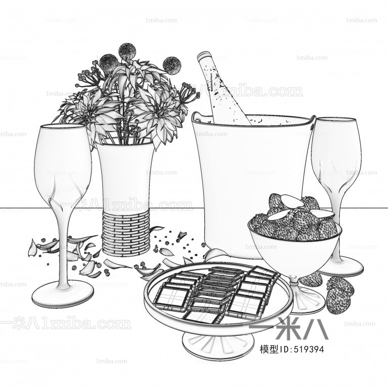 现代酒杯食品水果花艺组合