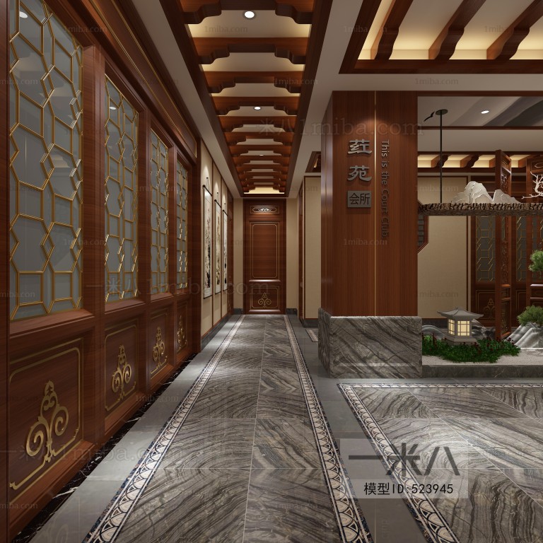 多场景-新中式酒店空间+走廊+包厢