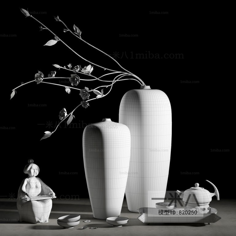 新中式茶具茶壶花瓶花瓣雕塑装饰品摆件