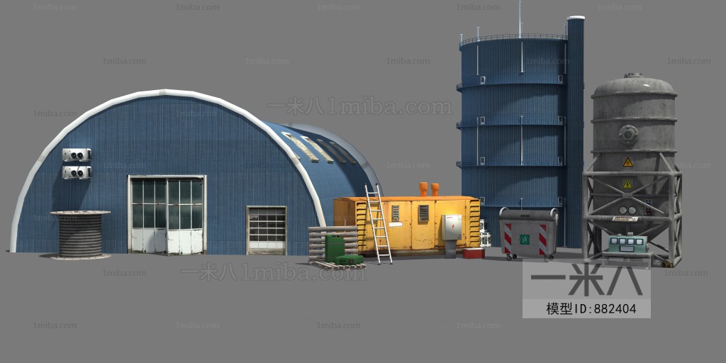 现代厂房 工厂 梯子 储水桶 锅炉 油桶