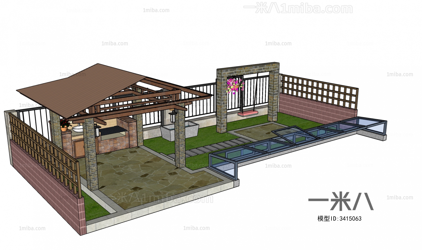 新中式庭院景观su模型免费下载_sketchup草图大师模型编号506249756-智鸥网