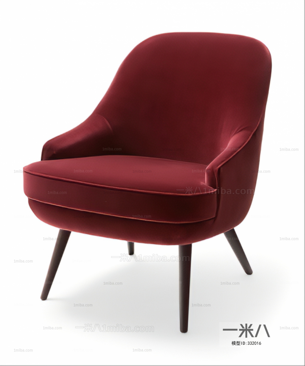 北欧红色布艺单人沙发椅