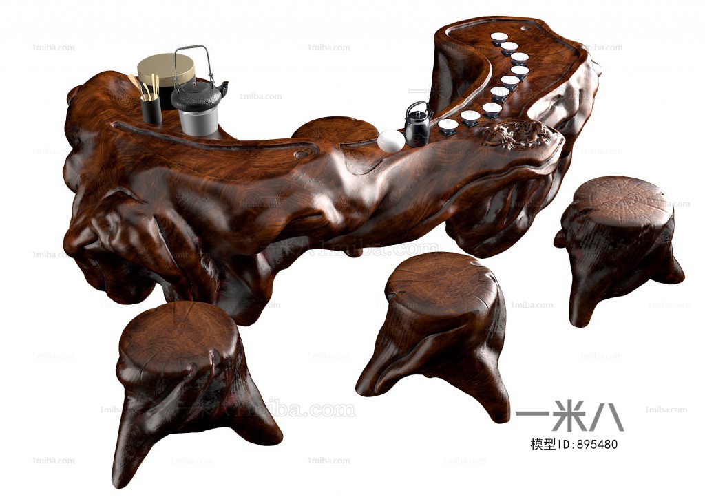 中式根雕茶桌椅