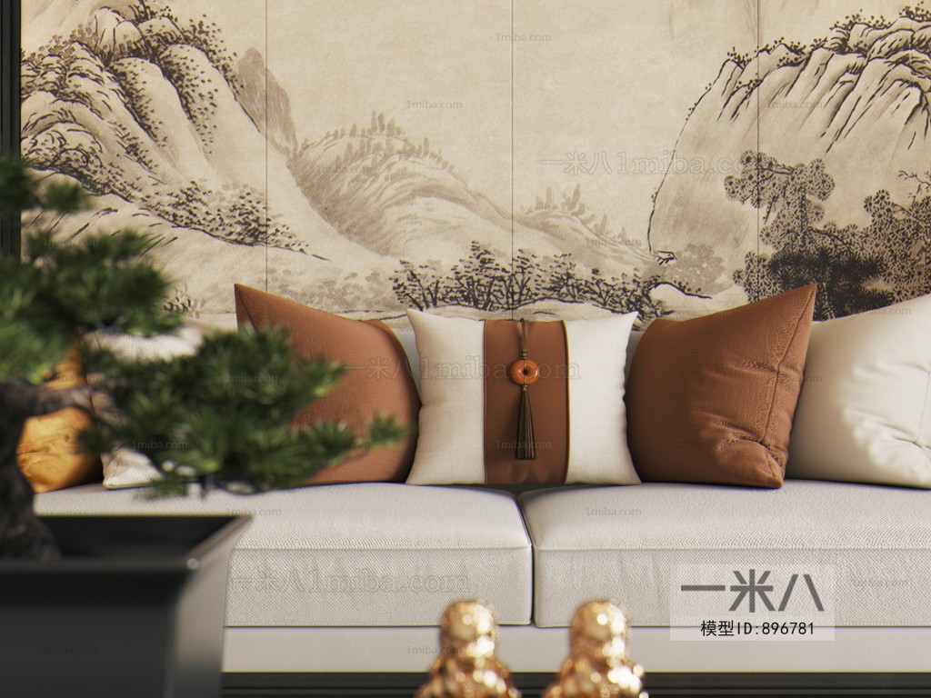新中式组合沙发茶几3D模型下载