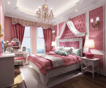 欧式粉色公主房卧室空间-ID:609421437