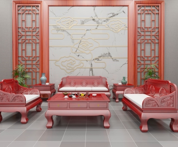 中式沙发茶几背景墙组合-ID:562319541