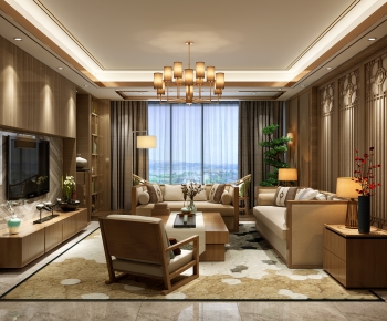 New Chinese Style A Living Room-ID:106976864