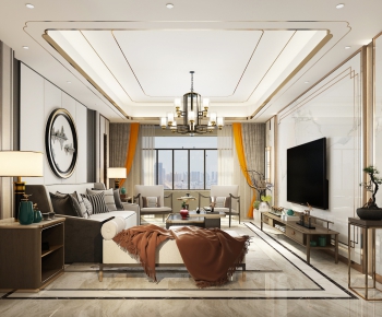 New Chinese Style A Living Room-ID:671484646