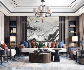 New Chinese Style A Living Room-ID:710370744