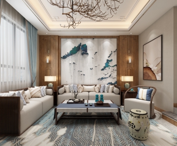 New Chinese Style A Living Room-ID:660952434