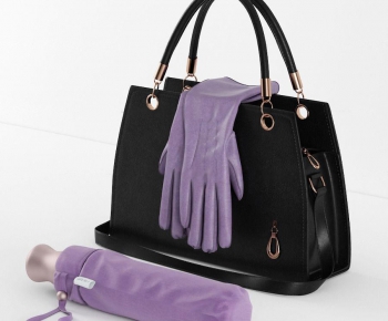 现代黑色手提包紫色雨伞皮革手套-ID:897659361