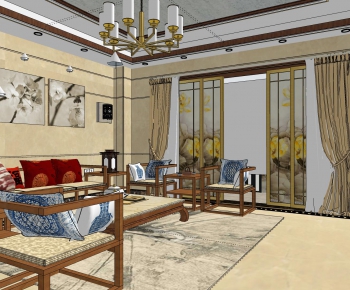 New Chinese Style A Living Room-ID:593491692