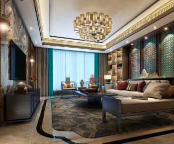 New Chinese Style A Living Room-ID:890448973