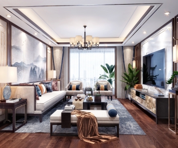New Chinese Style A Living Room-ID:709308337