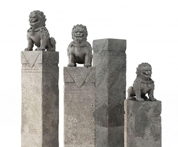 中式狮子石雕组合-ID:698198175