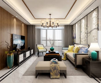 New Chinese Style A Living Room-ID:645189797