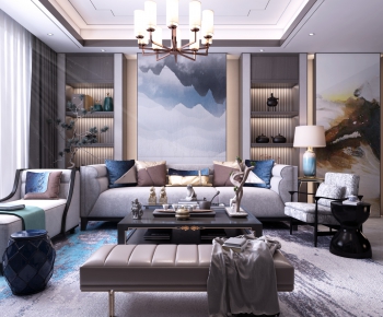 New Chinese Style A Living Room-ID:445197136