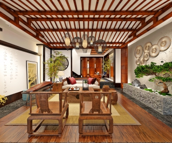 New Chinese Style A Living Room-ID:241836328