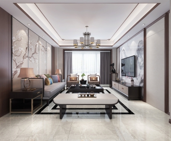 New Chinese Style A Living Room-ID:697400617