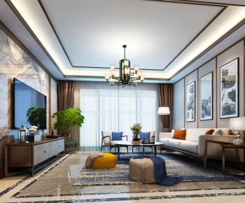 New Chinese Style A Living Room-ID:988473475