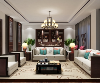 New Chinese Style A Living Room-ID:700631424