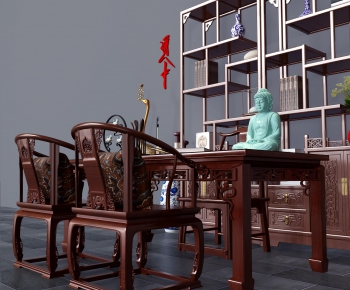 中式书桌椅书架-ID:187083995