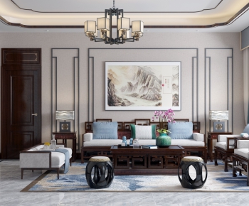 New Chinese Style A Living Room-ID:937993567