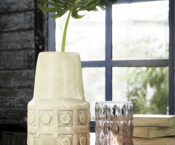 现代玻璃杯烛台陶瓷花瓶组合-ID:515050236