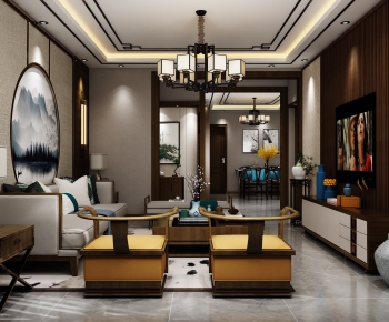 New Chinese Style A Living Room-ID:821891244