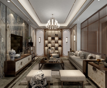 New Chinese Style A Living Room-ID:794424893