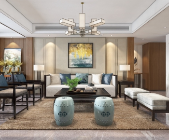 New Chinese Style A Living Room-ID:955283681