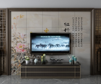 新中式电视柜背景墙-ID:178621852