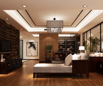 New Chinese Style A Living Room-ID:730527744