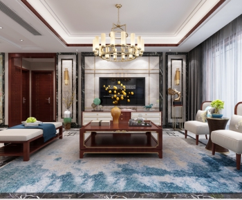 New Chinese Style A Living Room-ID:739043748