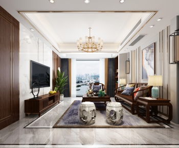 New Chinese Style A Living Room-ID:196476833