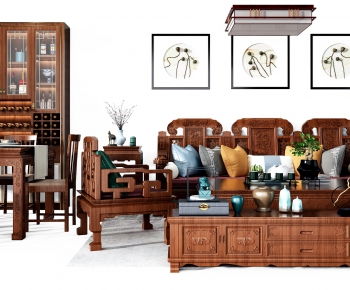 中式红木沙发茶几餐桌椅组合-ID:883355676